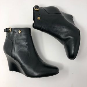 Tory Burch Milan Black Leather Wedge Booties